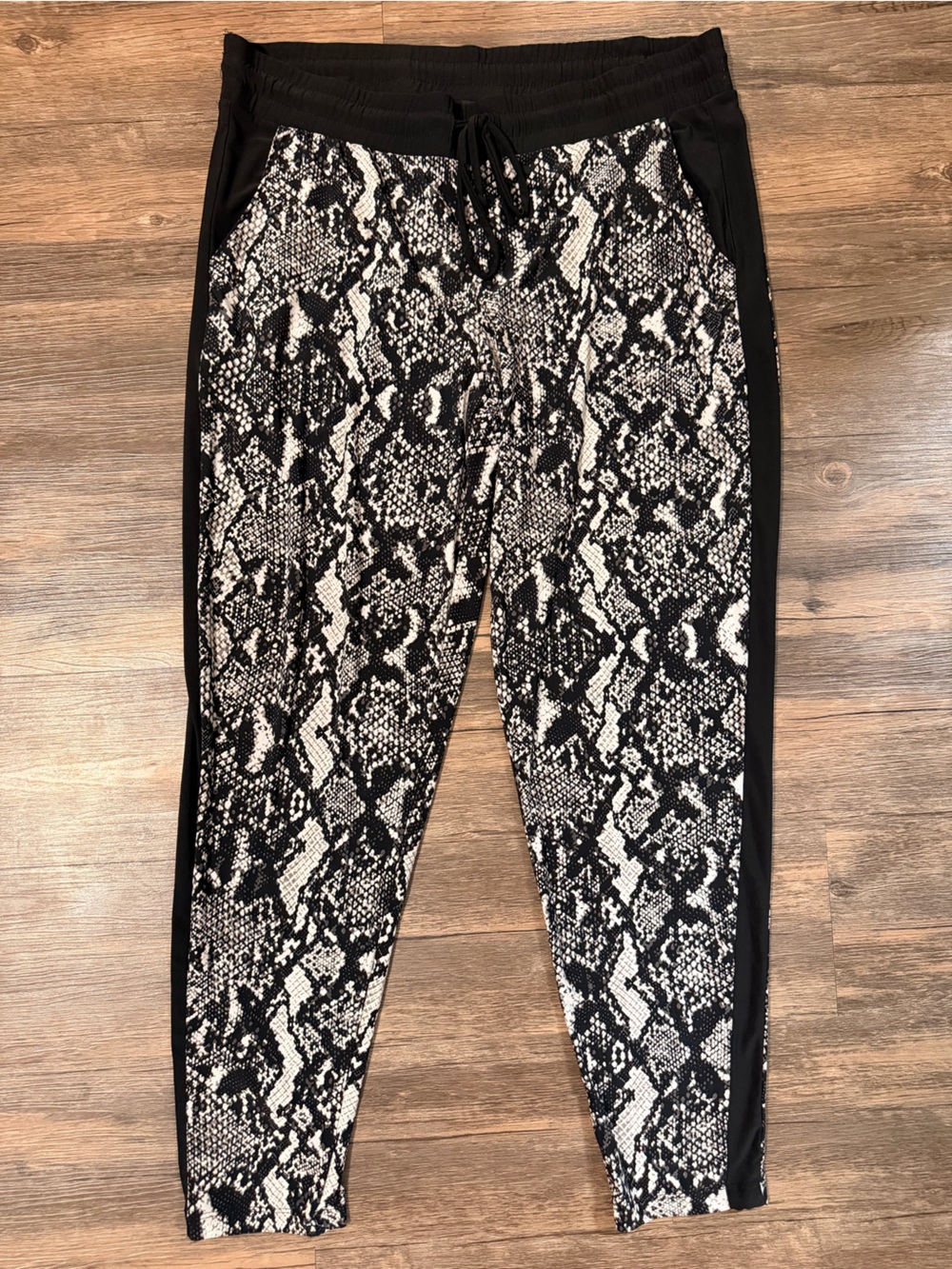 INC Snake Print Jogger Pants in Black & White - Women's Casual Pull-On
